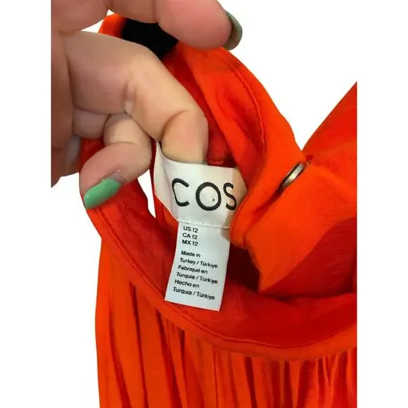 COS Bright Orange Halterneck Maxi Dress Minimalist Resort Elegant 12 Resortewar - Picture 4 of 8